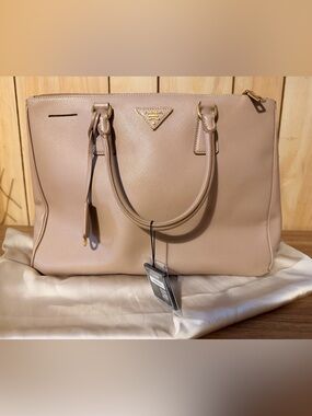 Prada Nude Saffiano Leather Tote with Gold Hardware
